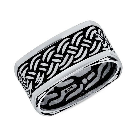 NEW 925 STERLING SILVER FANCY MEN’S WEDDING BAND - Picture 1 of 10